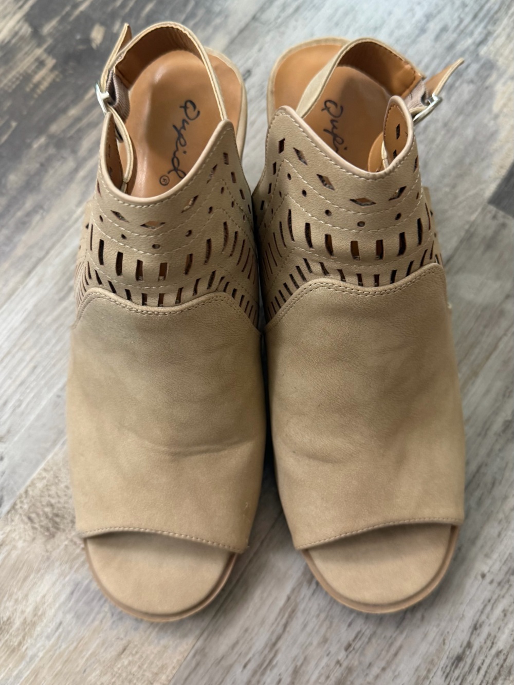 Open-Front Perforated Slingback Sandals - Taupe